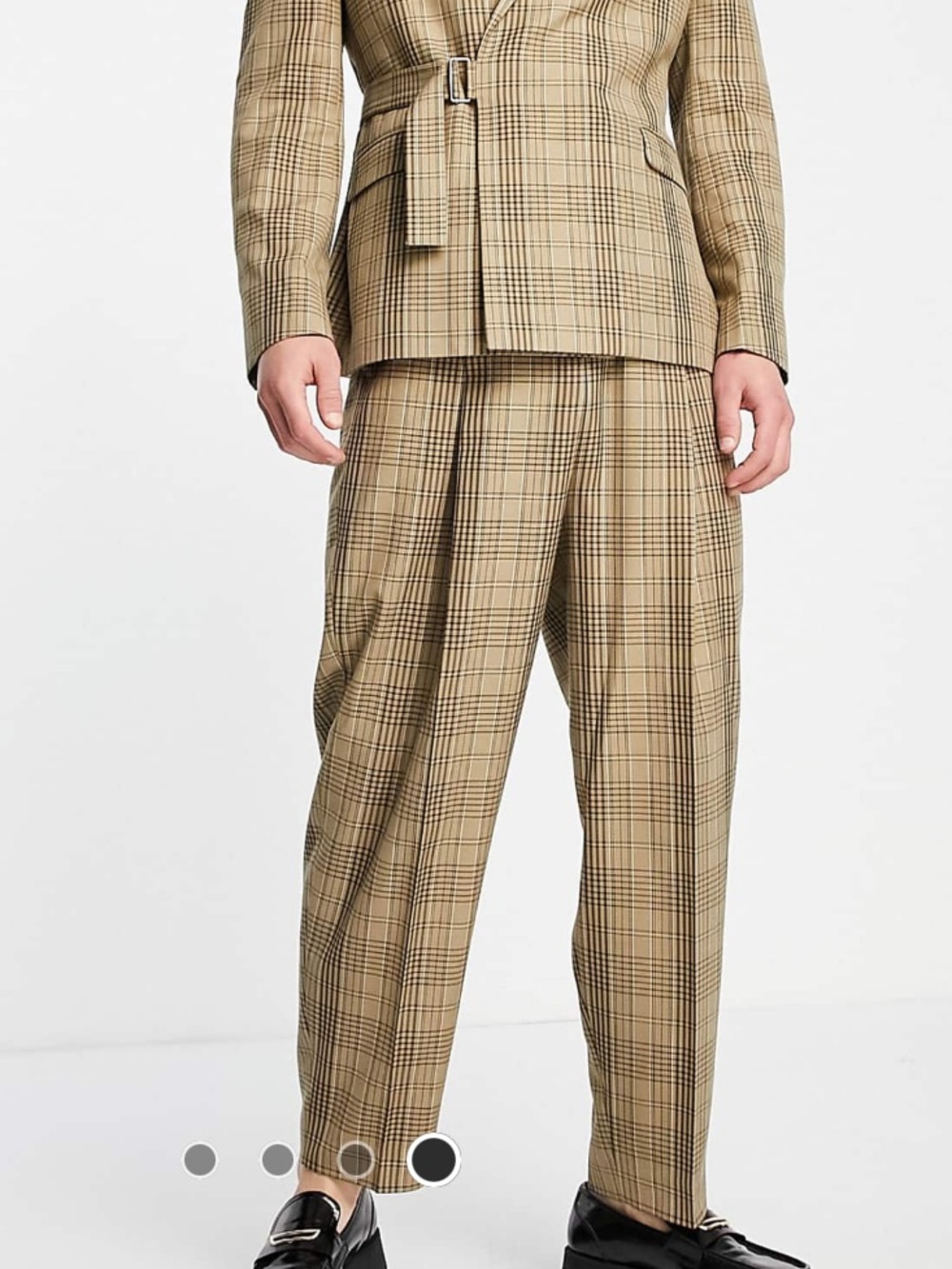 ASOS DESIGN balloon suit pants in beige check